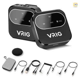 Vrig M2 2.4G ไมโครโฟนไร้สาย แบบคลิปหนีบปกเสื้อ การส่งสัญญาณอัตโนมัติ 50 เมตร การตรวจสอบแบบเรียลไทม์ สําหรับสมาร์ทโฟน กล้อง DSLR Vlog สตรีมมิ่ง สัมภาษณ์ วิดีโอ Rec