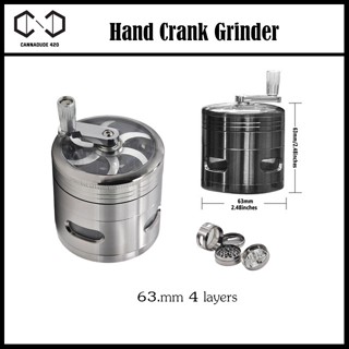 [ส่งไว] ที่บดขนาด 63 มม 4 ชั้น มีที่หมุน Black Hand Crank Metal Grinder เครื่องบดสมุนไพร ส่งจากไทย ที่บดสมุนไพร