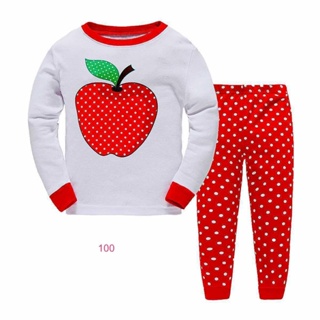 L-FAG-100 ชุดนอนเด็กหญิง แนวเข้ารูป Slim Fit ผ้า Cotton 100% เนื้อบาง สีขาว ลายApple