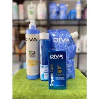 ชุดDIVA4ชิ้นสุดคุ้มผลิตภัณฑ์แชมพูสระผม/ทรีทเม้นท์นวดผม/อาแกนออยใส่หลังสระผม/เคราติน