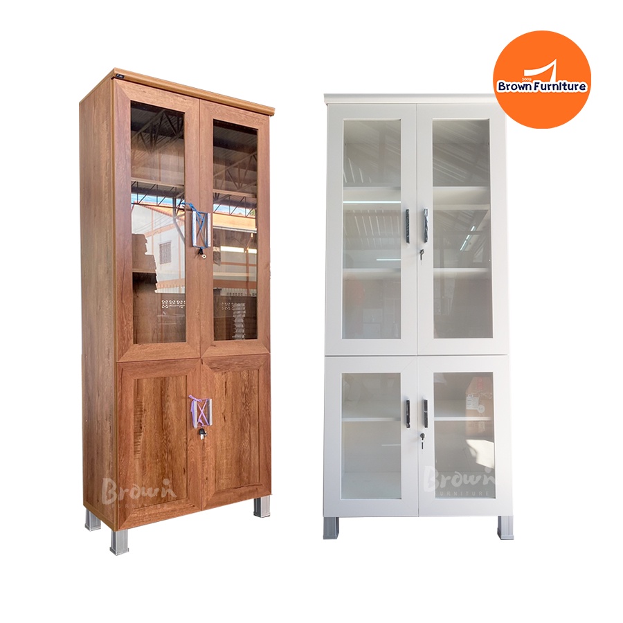 ตู้โชว์กระจก ตู้เก็บของ กว้าง82x40x195ซม. มี5สี [สินค้าพร้อมส่ง]Brownfurniture