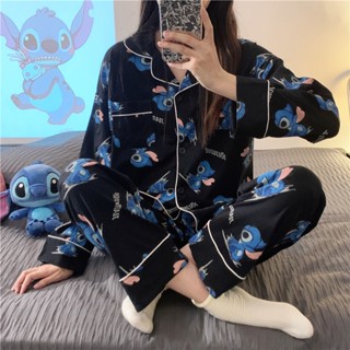 [พร้อมส่ง] ชุดนอนแขนยาว ลายการ์ตูน Stitch น่ารัก แฟชั่นฤดูใบไม้ผลิ และฤดูใบไม้ร่วง สําหรับผู้หญิง