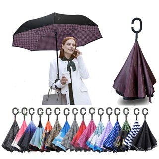 2021 Folding Long Shank Double Layer Inverted Umbrella Windproof Reverse C-Hook male golf umbrella reverse Umbrellas For