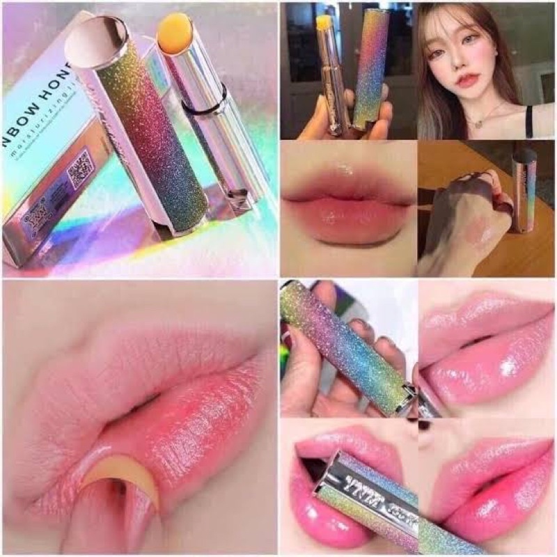 (ของแท้ ถูกสุด) แพคเกจใหม่ล่าสุด💄YNM rainbow honey lip balm 3g.ลิปเปลี่ยนสีคู่แฝดdiorแพคเกจหรูเริ่ด 