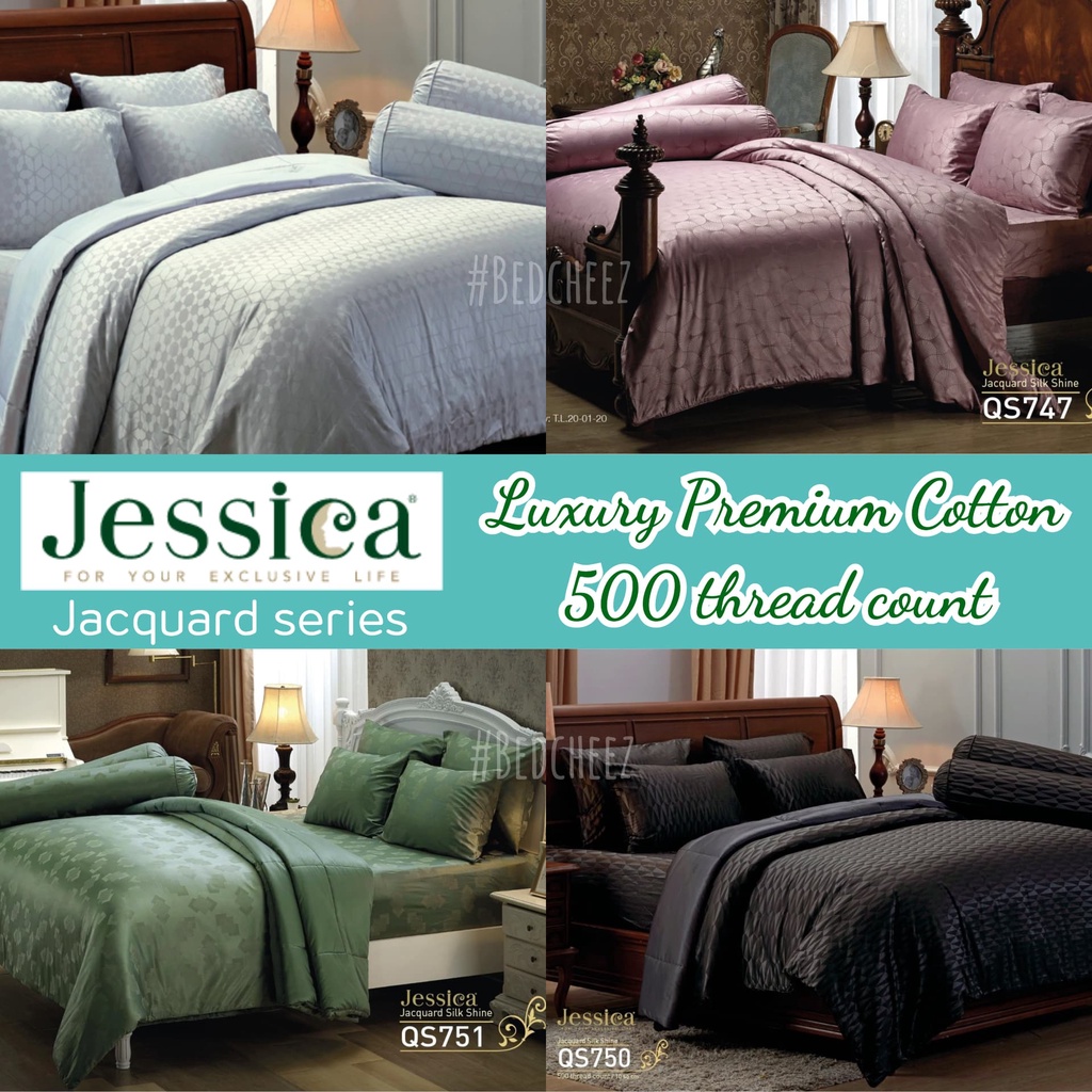 [BEDCD99ลด99฿] ผ้าปูที่นอน + ผ้านวม คอตต้อน 100% ทอ 500 เส้น Jacquard QS by Jessica ผ้าปูCotton เรีย