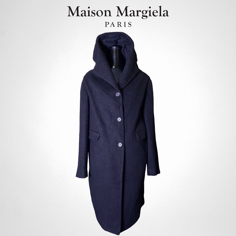 🌸 Martin Margiela dark grey wool coat with an elongated hood-collar  Fall-Winter 2005