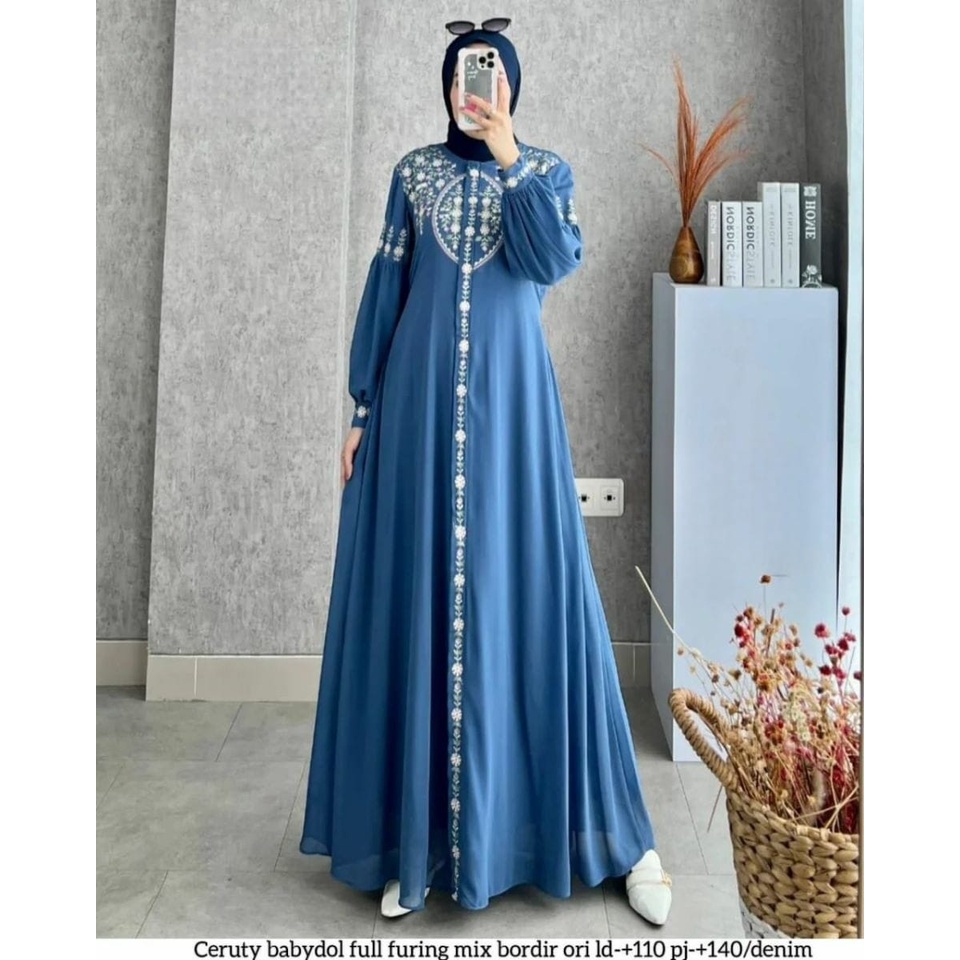 ชุด Vallina - ชุด Diandra ปักมุสลิมของผู้หญิง Gamis Maxy ล่าสุดงานแต่งงานสมัยใหม่ Eid 2023