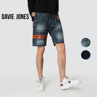 DAVIE JONES กางเกงขาสั้น ผู้ชาย เอวยางยืด สีกรม คาดหนัง Elasticated Shorts in navy SH0028NV DN