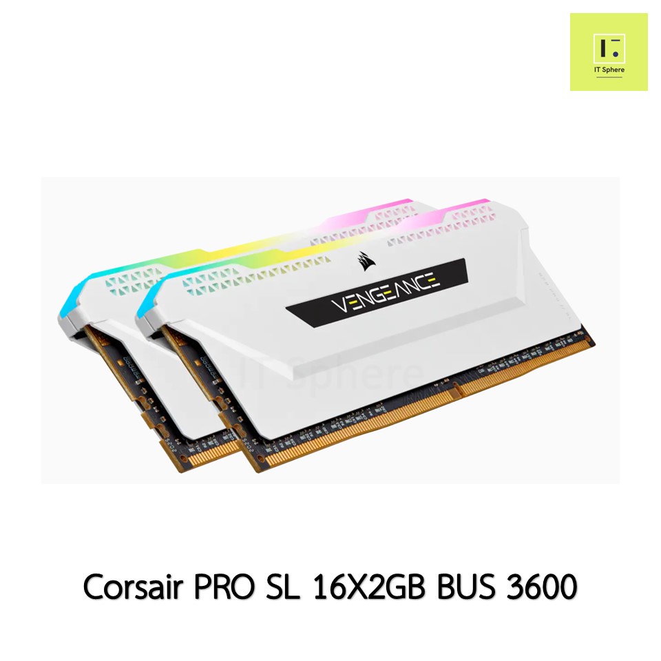 แรม Corsair Vengeance RGB PRO SL 32GB (2 x 16GB) bus 3600 สีขาว ประกันตลอดอายุการใช้งาน(RAM Corsair CMH32GX4M2D3600C18W)