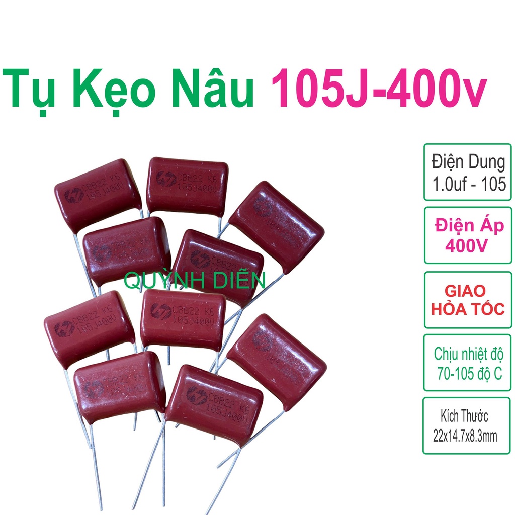 ตัวเก็บประจุลูกอมสีน้ําตาลแดง CBB22 105J 400V คําสั่งผสม 10 - ส่วนประกอบอิเล็กทรอนิกส์ QUNH DIEN