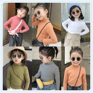 Baju Budak Perempuan เสื้อยืดแขนยาว คอเต่า ยืดหยุ่นสูง สีพื้น สําหรับเด็กผู้หญิง