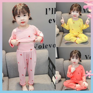 Girls modal suit childrens high waist belly protection long sleeve pajamas suit new cotton cute autumn home wear