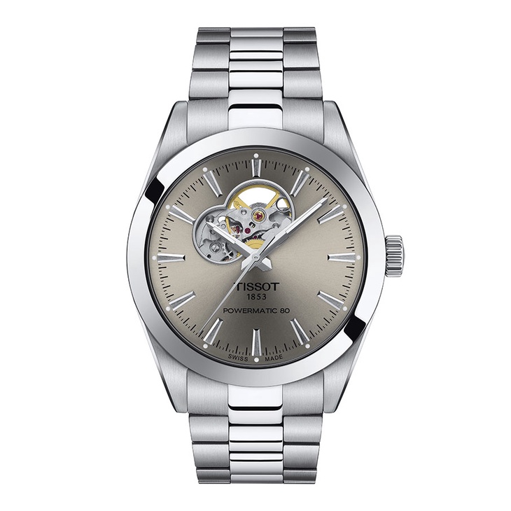 Tissot Gentleman Powermatic 80 Open Heart ทิสโซต์ เจนเทิลแมน สีโรเดียม เทา T1274071108100 นาฬิกาผู้ช