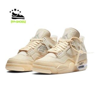 {FP • Shoes} 1 Air Jordan 4 OFF-WHITE x AJ4 WMNS AJ4 รองเท้าผ้าใบลําลอง ระบายอากาศ สีเบจ เหมาะกับการวิ่ง บาสเก็ตบอล สําหรับผู้หญิง U02O