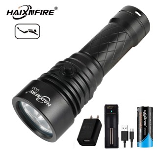 Haixnfire DV58 ไฟฉายดําน้ํา XM-L2*3 ลูกปัด 7500 Lumens ความสว่างสูง กันน้ํา สําหรับตั้งแคมป์กลางแจ้ง