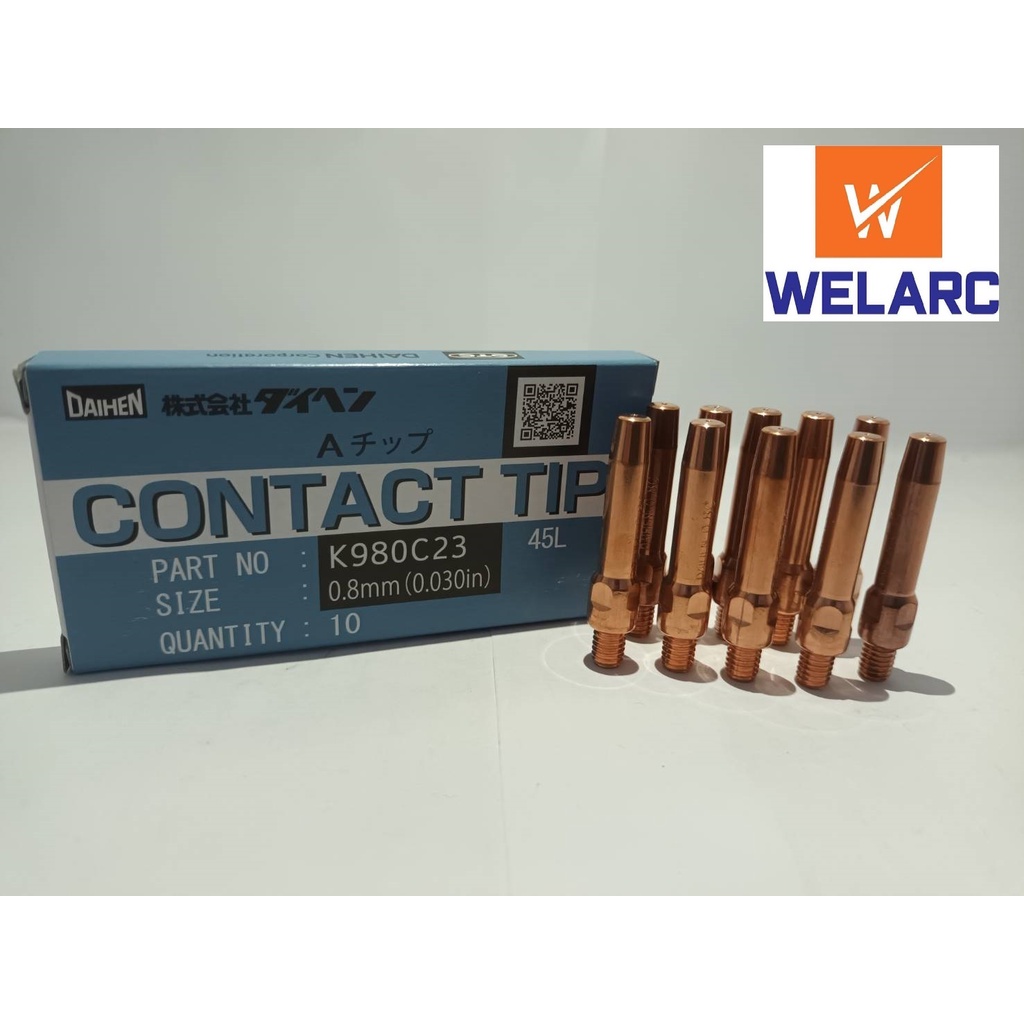 CONTACT TIP 0.8MM. DAIHEN นมหนูหัวเชื่อมซีโอทู อะไหล่งานเชื่อมมิก 350 แอมป์,500แอมป์ (กล่องละ 10 อัน
