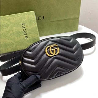 Gucci-กระเป๋าหนังคาดเอวผู้หญิง (พร้อมกล่อง) ดีไซน์ GG Marmont