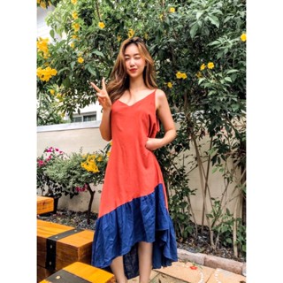 Maxi Dress เดรสสายเดี่ยว แต่งชายทูโทน หน้าสั้น-หลังยาว | Camille.official