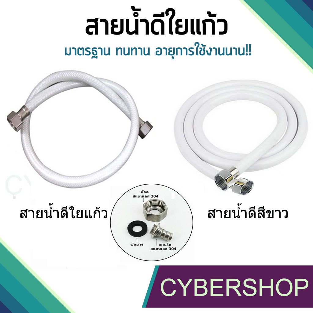 สายน้ำดีใยแก้ว 2ชั้น สายน้ำดีสีขาว ทนแรงดัน ขาวขุ่น น็อต/แกนใน ขนาด 1/2" x 1/2" สแตนเลสเกรด 304 แท้ HIS-625