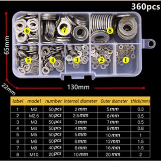 แหวนอีแปะ แหวนรองน็อต360PCS Flat Washer 304 แหวนอีแปะ แหวนอีแปะสเตนเลส แหวนสเตนเลส แหวน แหวนรองน็อต