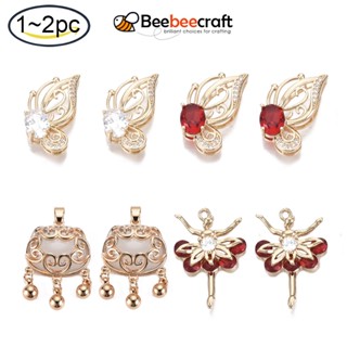 Beebeecraft จี้แก้วทองเหลืองใส รูปผีเสื้อ สีทองอ่อน สําหรับทําเครื่องประดับ สร้อยคอ สร้อยข้อมือ 1-2 ชิ้น