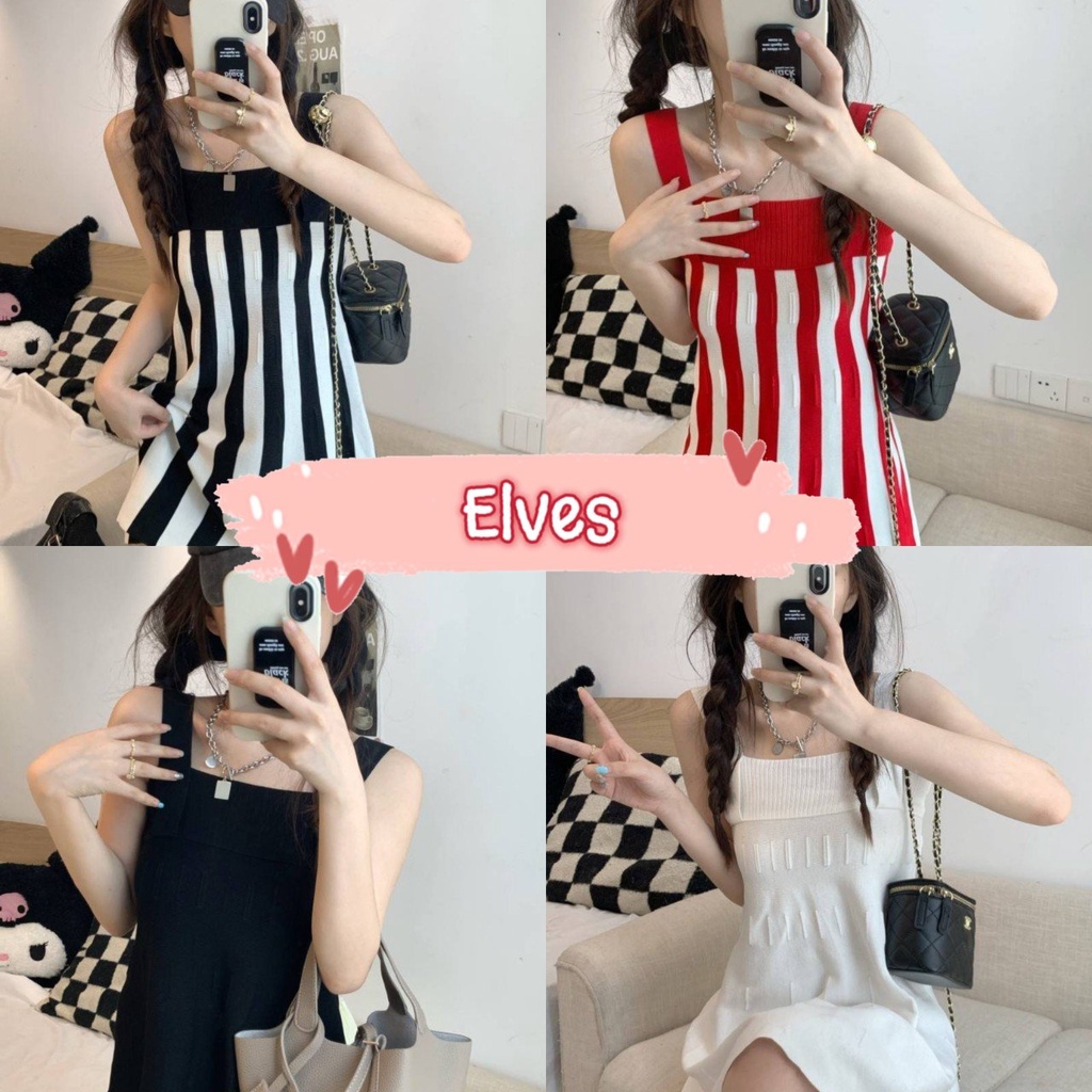 Elves พร้อมส่ง มินิเดรสไหมพรม ปล่อยเอวใส่สบายวัสันแจ่ม ผ้านิ่มสุดๆ ~1333~