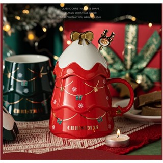 🎅🏻Christmas Coffee Cup คริสมาส  ถ้วยกาแฟต้นคริสต์มาส ถ้วยกาแฟส่งช้อน 500ml