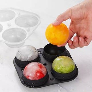 ที่ทำน้ำแข็งก้อนกลม 4หลุม Ice Cube Ball Maker ทรงกลมขนาดใหญ่ซิลิโคน Ice Cube ถาดรอบรูปร่างแม่พิมพ์บาร์อุปกรณ์เสริม