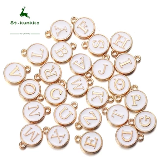 St.kunkka จี้ตัวอักษรสีขาว 12 มม. 26 ตัวอักษร สําหรับทําเครื่องประดับ สร้อยคอ สร้อยข้อมือ DIY 1ชิ้น