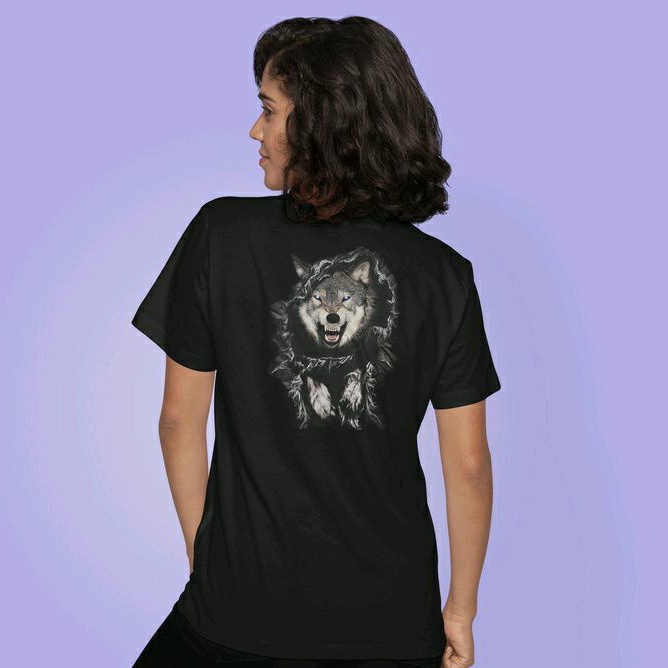 DRABLAZE เสื้อยืด 100% Cotton Comb สกรีนหมาป่าทะลุเสื้อ 3มิติ Wolf through the shirt 3D คอกลม คอตตอนคอมบ์ #3