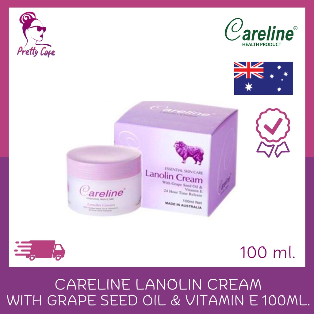 [ฉลากไทย] ครีมรกแกะ Careline Lanolin Cream with  Grape Seed Oil &amp; Vitamin E 100ml.จากประเทศออสเตรเลีย