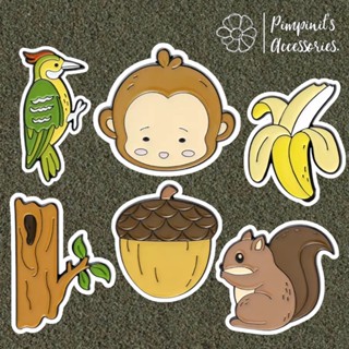 ʕ •ᴥ•ʔ ✿ พร้อมส่ง : เข็มกลัดเซ็ทลิง, กระรอกและนกแก้ว | Monkey, Squirrel &amp; Parrot Enamel Brooch Pin Set.