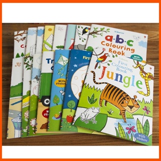 สมุดระบายสี Usborne พร้อมสติกเกอร์สัตว์ Abs เครื่องบิน ภาษาอังกฤษ สําหรับเด็ก