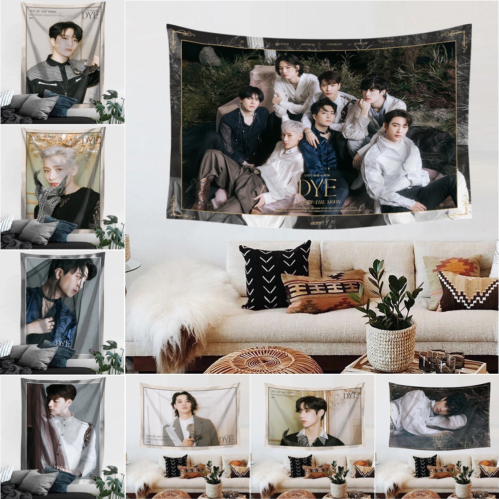 พรมโพลีเอสเตอร์ ลาย GOT7 NOT BY THE MOON พร้อมคลิปหนีบ มาร์กเกอร์ JAY B & Jackson & Jinyoung & Youngjae & BamBam & Yugyeom สําหรับแขวนตกแต่งผนังบ้าน ห้องนอน