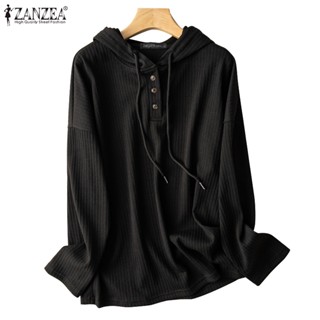 Zanzea เสื้อลําลองสําหรับสตรี แขนยาว มีฮู้ด สีพื้น ทรงหลวม