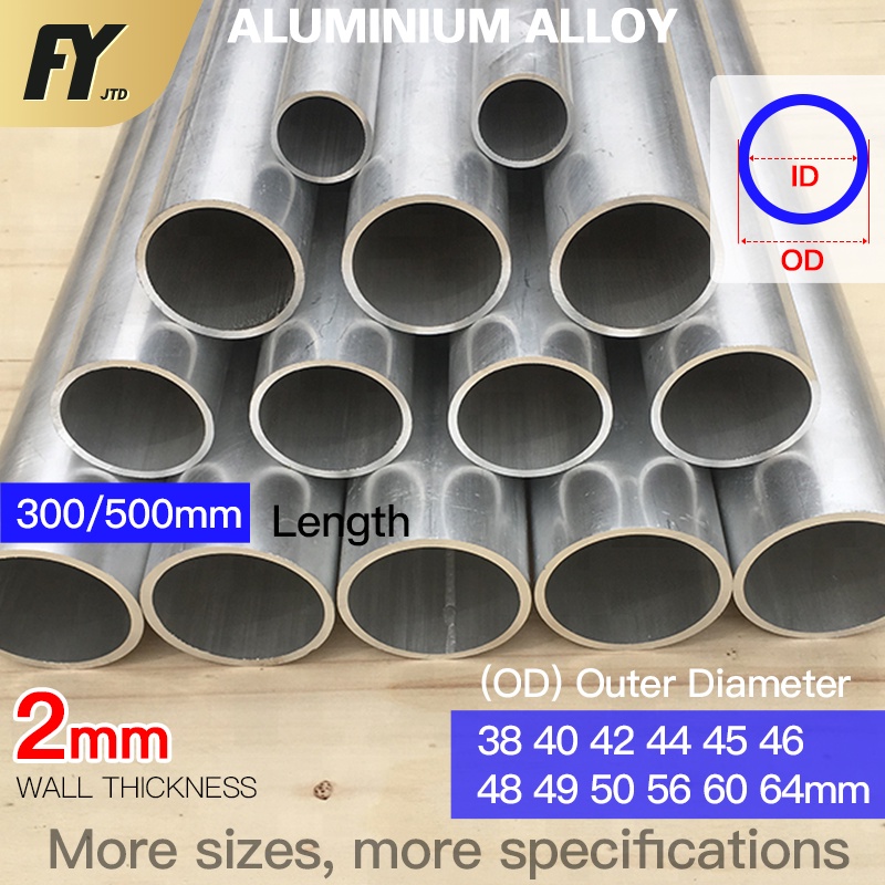 Fuyi ท่ออลูมิเนียมติดผนัง เส้นผ่าศูนย์กลางนอก 38-64 มม. เส้นผ่าศูนย์กลางใน 300 มม. 500 มม. 38 40 42 44 45 46 48 49 50 56 60 64 มม. หนา 2 มม.