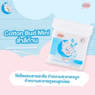 เอเวอร์กรีน สำลีก้านมินิ กระต่าย 100 ก้าน / Evergreen Cotton Bud White Rabbit Mini 100 pcs.