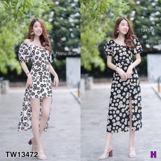 MF13472 เดรสลายดอกเดซี่ แขนตุ๊กตา ซิปซ่อนด้านหลัง จะใส่เปิดไหล่หรือคลุมไหล่ก้ได้ ด้านในมีกระโปรงอีกชั้น แหวกได้เกร๋สุดๆ