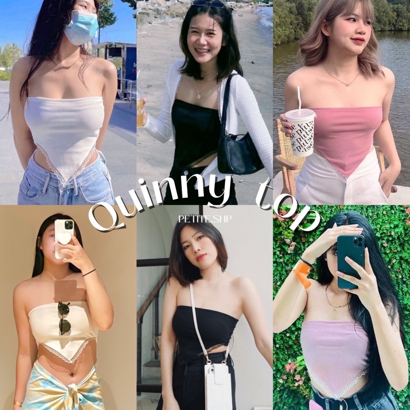 Petite♡︎ Quinny top เสื้อเกาะอกสามเหลี่ยมแฟชั่นแต่งชายลูกไม้ เกาะอกเซ็กซี่ แซ่บๆ