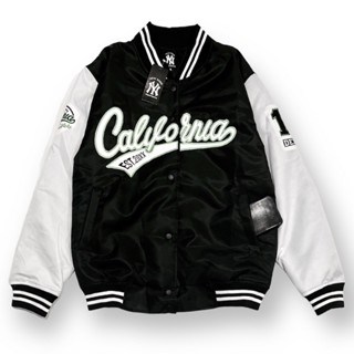 เสื้อแจ็กเก็ต Varsity NY CALIFORNA สีดํา สีขาว