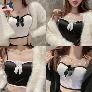 Girlybra เสื้อสายเดี่ยว แฟชั่น เสื้อครอป สายเสื้อปรับระดับได้ มีฟองน้ำ 32-36 มีโบว์น่ารัก ใส่เที่ยวได้ เสื้อผ้า ผู้หญิง