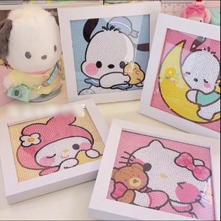 Sanrio กรอบรูปปักเพชร แฮนด์เมด ลาย Hello Kitty Melody Kuromi LittleTwinStars Cinnamoroll PompomPurin น่ารัก DIY สําหรับตกแต่ง