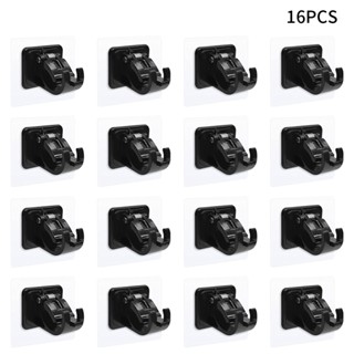 16pcs ABS Hotel Multifunctional Heavy Duty Home Storage Bathroom Kitchen Black For Wall Curtain Rod Bracket