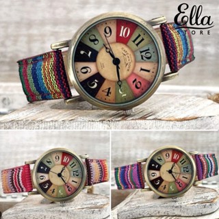 Ellastore123 นาฬิกาข้อมือ หน้าปัดกลม ปรับได้ กันกระแทก สไตล์วินเทจ สําหรับผู้หญิง