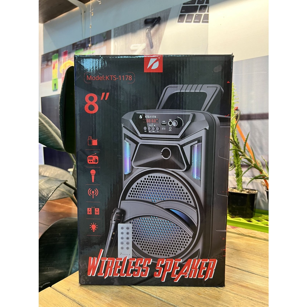 ลำโพงบลูทูธ ดอกใหญ่8นิ้ว KTS-1178 แถมไมค์สาย+รีโมท ลำโพงคาราโอเกะ ลำโพง ไร้สาย ไฟดิสโก้ มีหูหิ้ว แบตในตัว สินค้าพร้อมส่ง - รูปที่ 6