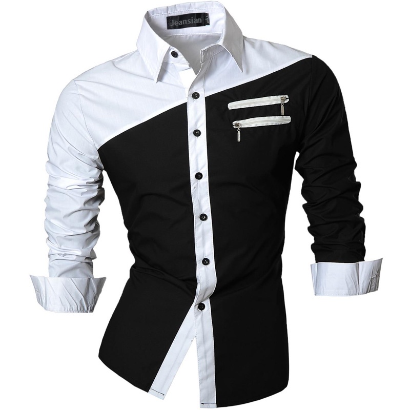 Jeansian Men's Casual Dress Shirts Fashion Desinger Stylish Long Sleeve Slim Fit 8371 Blac00 #4