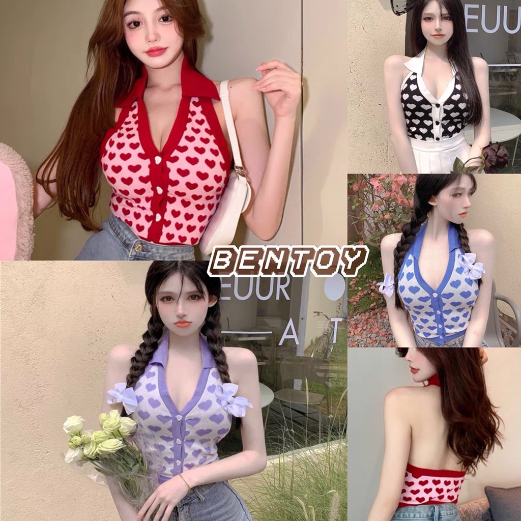 Bentoy(47090) เสื้อครอปแขนกุดลายหัวใจสุดน่ารัก