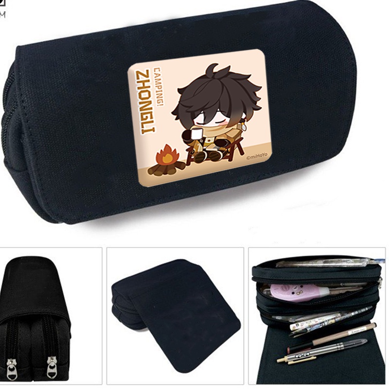 (ฟรี HOLOGRAM PEN BOX) กล่องปากกาซิปผ้าใบสีขาวพิมพ์ลาย GENSHIN IMPACT ver CAMPING