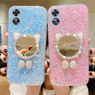 พร้อมส่ง เคสโทรศัพท์มือถือใส แบบนิ่ม ลายแมวน่ารัก มีกระจกแต่งหน้า สําหรับ OPPO A58 NFC OPPO A78 NFC 4G 5G 2023 A58 OppoA78