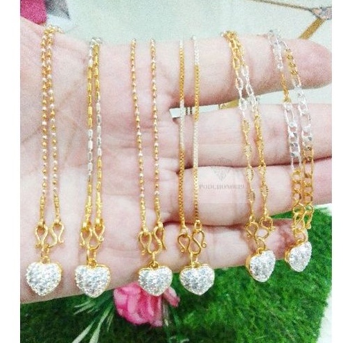 สร้อยคอ 2 กษัตริย์พร้อมจี้หัวใจ-ถุงทอง สร้อยเส้นเล็กน่ารักเงางามวิบวับ งานสวยคุณภาพเกรดพรีเมี่ยม